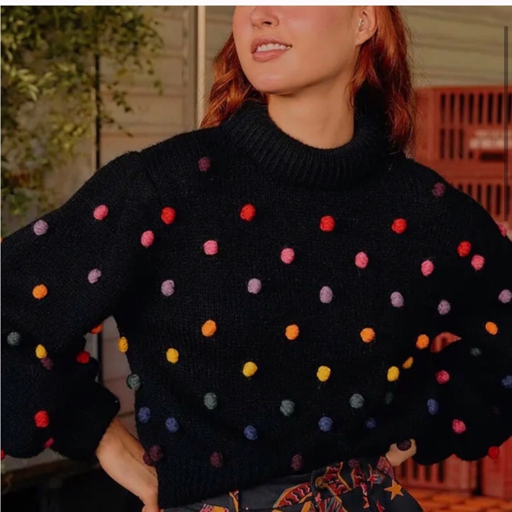 Farm Rio Rainbow Dots Turtleneck Sweater Size: S